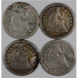 4 LOW GRADE SEATED HALF DIMES