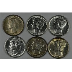 6 MERCURY DIMES (35,40,40-D,41,41-D,41-S) MS64+
