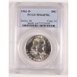 1961-D FRANKLIN HALF DOLLAR PCGS MS64 FBL