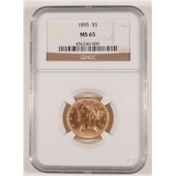 1895 $5 GOLD LIBERTY NGC MS65