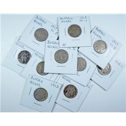 10 BUFFALO NICKELS (13 T1,13 T2,13-D T1, 13-S T1,14,14-S,15,15-D,15-S, 16) AG-XF