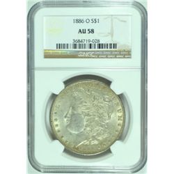 1886-O MORGAN DOLLAR NGC AU 58