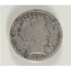 1896-S BARBER DIME FINE, DARK, MINOR MARKS