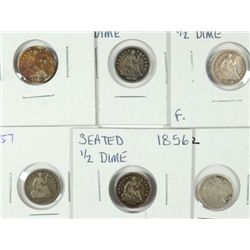6 SEATED HALF DIMES (56,57,57-O,58,71,72) AG/FINE
