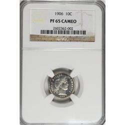 1906 BARBER DIME NGC PR65 CAMEO