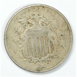1867 SHIELD NICKEL, XF