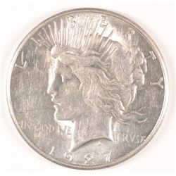 1927-S PEACE SILVER DOLLAR, AU-58+ BLAST WHITE, "LOOKS BU"