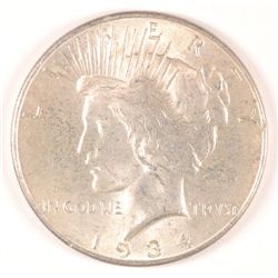 1934 PEACE SILVER DOLLAR, MS-64+ BLAST WHITE