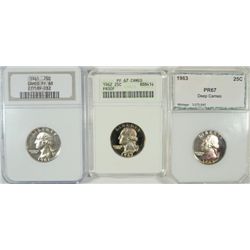 1961 NGC PF 68 CAMEO, 1962 ANACS PF 67 CAMEO & 1963 PCI PR 67 DEEP CAMEO