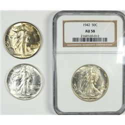 1941 MS63, 1942 NGC AU 58 & 1942-D MS 63 WALKING LIBERTY HALF DOLLAR