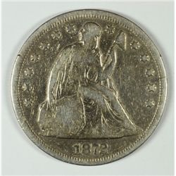 1872 SEATED DOLLAR VG+