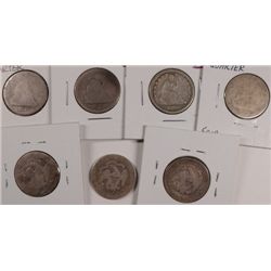 7 SEATED QUARTERS (75,75-S,76,76-S,77,77-S,91) AG-FINE