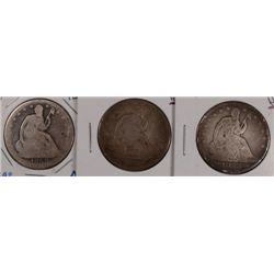 3 SEATED HALF DOLLARS (53,58,58-O) AG-GOOD