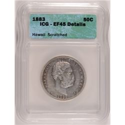 1883 HAWAII HALF DOLLAR ICG EF 45 DETAILS
