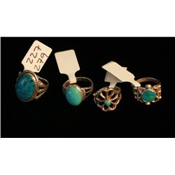 4 Navajo Rings,Silver and Turquoise,