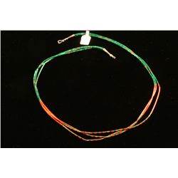 Malachite and Coral Beaded Strand Necklace,