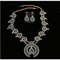 Sterling and Turquoise Squash Blossom, 4pc Set.