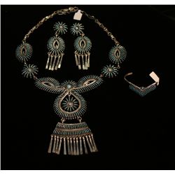 Sterling and Turquoise Zuni Squash Blossom,