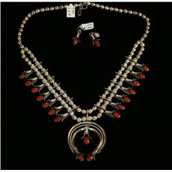 Sterling, Coral Squash Blossom, Matching Earrings