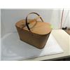 Image 1 : VINTAGE WOOD WOVEN PICNIC BASKET WITH WOOD LID