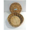 VINTAGE CIRCULAR WOOD WOVEN BASKET WITH LID