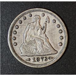 1873  Liberty Seated Quarter   Arrows XF