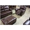 Image 2 : TRADITIONAL BROWN LEATHER STUDDED RECLINING SOFA, LOVE SEAT, CHAIR SET WITH OTTOMAN