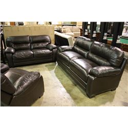 MODERN BROWN LEATHER SOFA, LOVE SEAT AND CHAIR SET