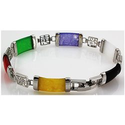 10.14g Sterling Silver Multi Jade Bracelet