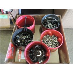 LOT 5 - 1 GALLON JUGS BOLTS, METAL SCREWS, WASHERS