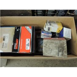 BOX LOT AUTOMOTIVE PARTS: THERMOSTATS, FILTERS