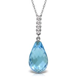 14K DIAMOND & 6.60ct DROP BLUE TOPAZ NECKLACE