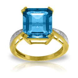 14k Gold Octagon Blue Topaz Ring with Diamonds