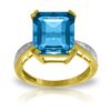 Image 1 : 14k Gold Octagon Blue Topaz Ring with Diamonds