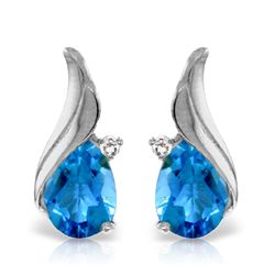 14K WG DIAMOND & 5.00ct BLUE TOPAZ STUD EARRING