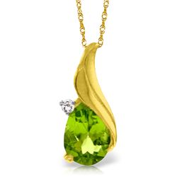 14K YG .03ct DIAMOND & 2.00ct PEAR PERIDOT NECKLACE