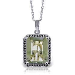 14k WG 5.35ct Green Amethyst & Black Diamonds Necklace