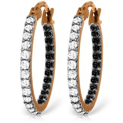 14k Solid Gold Black & White Diamond Hoop Earrings