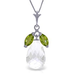 14k White Gold Peridot & White Topaz Necklace