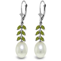 14k White Gold Peridot & Pearl Fancy Earrings