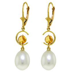 14k YG 1.0ct Citrine & Pearl Earrings