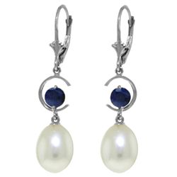 14k WG 1.0ct Sapphire & Pearl Dangle Earrings