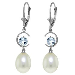 14k WG 1.0ct Aquamarine & Pearl Dangle Earrings