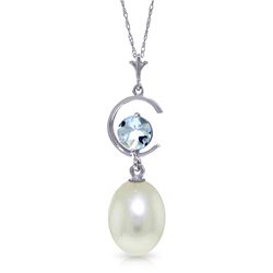 14k WG 0.50ct Aquamarine & Pearl Necklace