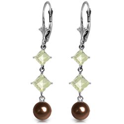14K White Gold 4.0ct Dark Pearl & Aquamarine Earring