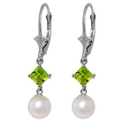 14k WG 1.0ct Peridot & Pearl Dangle Earrings