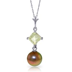 14k WG Black Pearl & 0.50ct Aquamarine Necklace