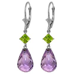 14k Gold Peridot and Amethyst Dangle Earrings