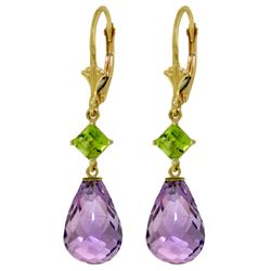 14k Yellow Gold 10.0ct Amethyst & Peridot Earrings