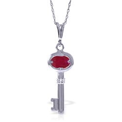 14k White Gold 0.50ct Ruby Key Charm Necklace